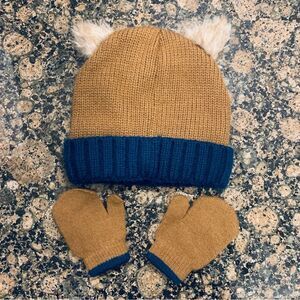 Toddler Cute Animal Beanie Hat & Mitten Set